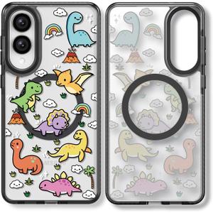 Magnetic for Samsung Galaxy S25 Edge Magsafe Case Cute Aesthetic - Durable Shockproof 6.6 ft Drop Impact Phone Case Cover with Funny Fashion Baby Dinosaur Design 6.7" Black