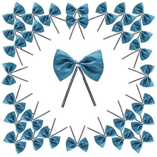 WEWILUCK Premade Twist Tie Bows, Small Teal Satin Ribbon Bow for Treat Bags, Crafts, Candy, Bakery, Baby Shower Wedding Christmas Birthday Party Decorations(3 Inches, 60PCS)
