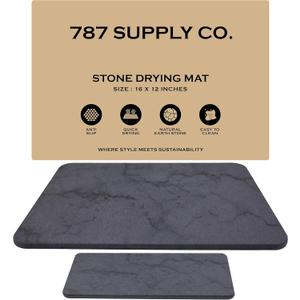 J.B Large Stone Drying Mat for Kitchen Counter - Quick Dry Stone Mat with Sink Caddy, Ultra Absorbent Dish Drying Stone for Kitchen Counter and Bathrooms, 16 x 12 Inch (Dark Gray/Black Marble Finish)