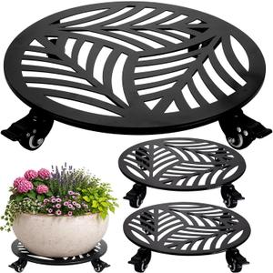 3 Packs Metal Plant Caddy with Wheels 16 inches Heavy-Duty Iron Rolling Plant Stand with Casters Indoor Outdoor Wheeled Plant Roller Base Pot Movers Plant Dolly Coaster Trolley Black