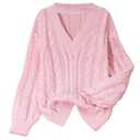 GORGLITTER Women's Cable Knit Chunky Sweater V Neck Long Sleeve Cozy Pullover Jumper Top Pink XX-Large