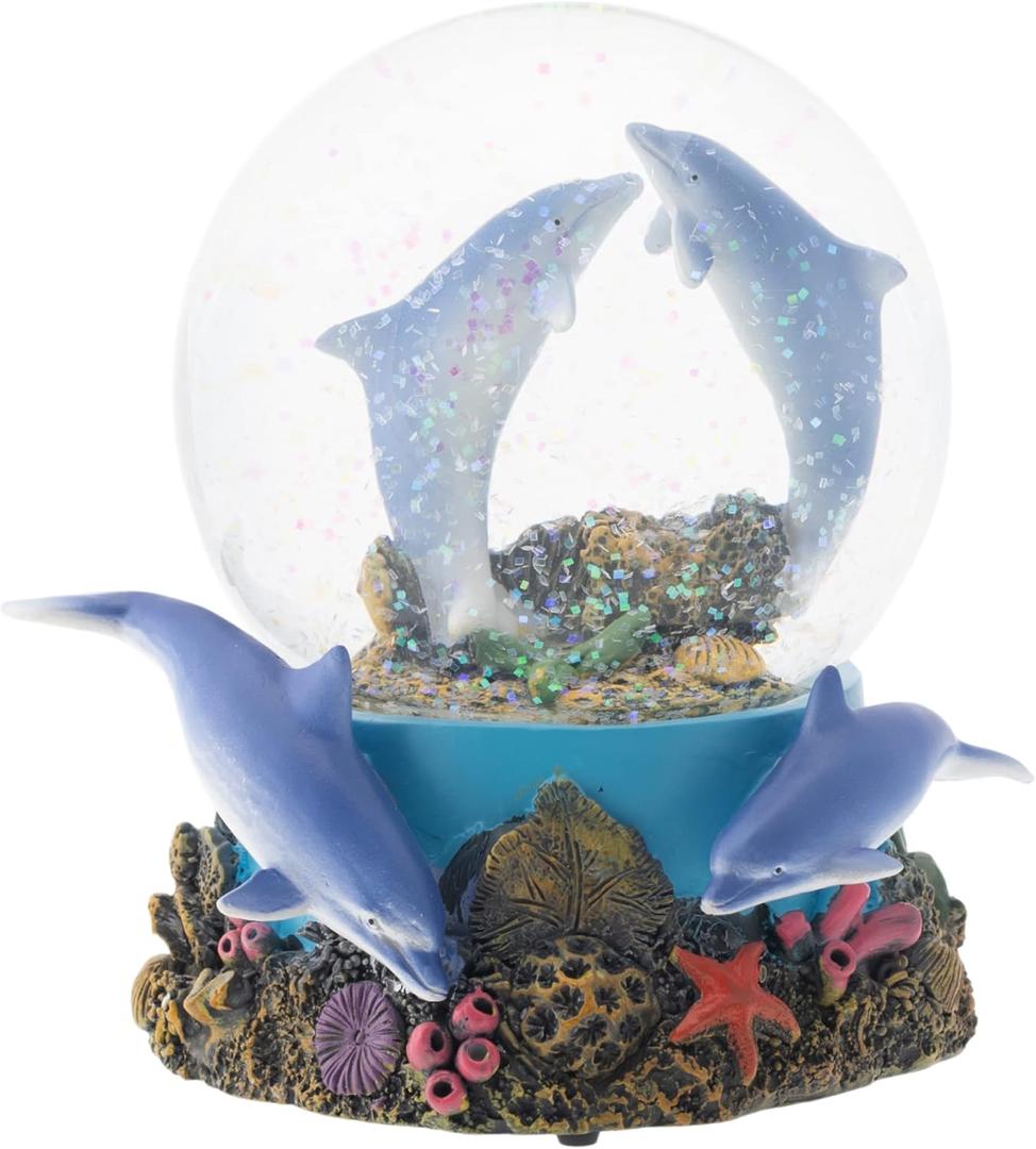 Elanze Designs Coral Reef Dolphin Pod 100MM Sturdy Wind Up Musical Glitter Water Snow Globe Tabletop Dresser Nightstand Figurine Decoration Plays Tune Fur Elise