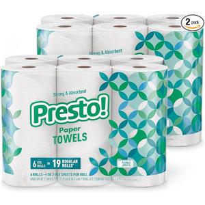 Amazon Brand - Presto! Ultra-Strong Premium Paper Towels, 158 Sheet Huge Roll - Flex-a-Size, 12 Rolls (2 Packs of 6), Equivalent to 38 Regular Rolls, White