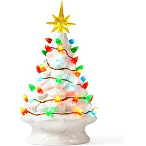 Joiedomi 12 White Christmas Ceramic Tree, Light up Tabletop Xmas Tree with 49 LED Lights, Ceramic Decor with Christmas Design, Xmas Holiday Indoor Office Table Centerpiece Decoration