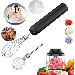 Electric Hand Mixer with Whisk, Handheld Electric Whisk, Hand Blender Set for Mini Food Processor, Rechargeable Cordless Handheld Mixer, Small Food Chopper for Dicing, Mincing, and Puree, 4-Speed,10Oz