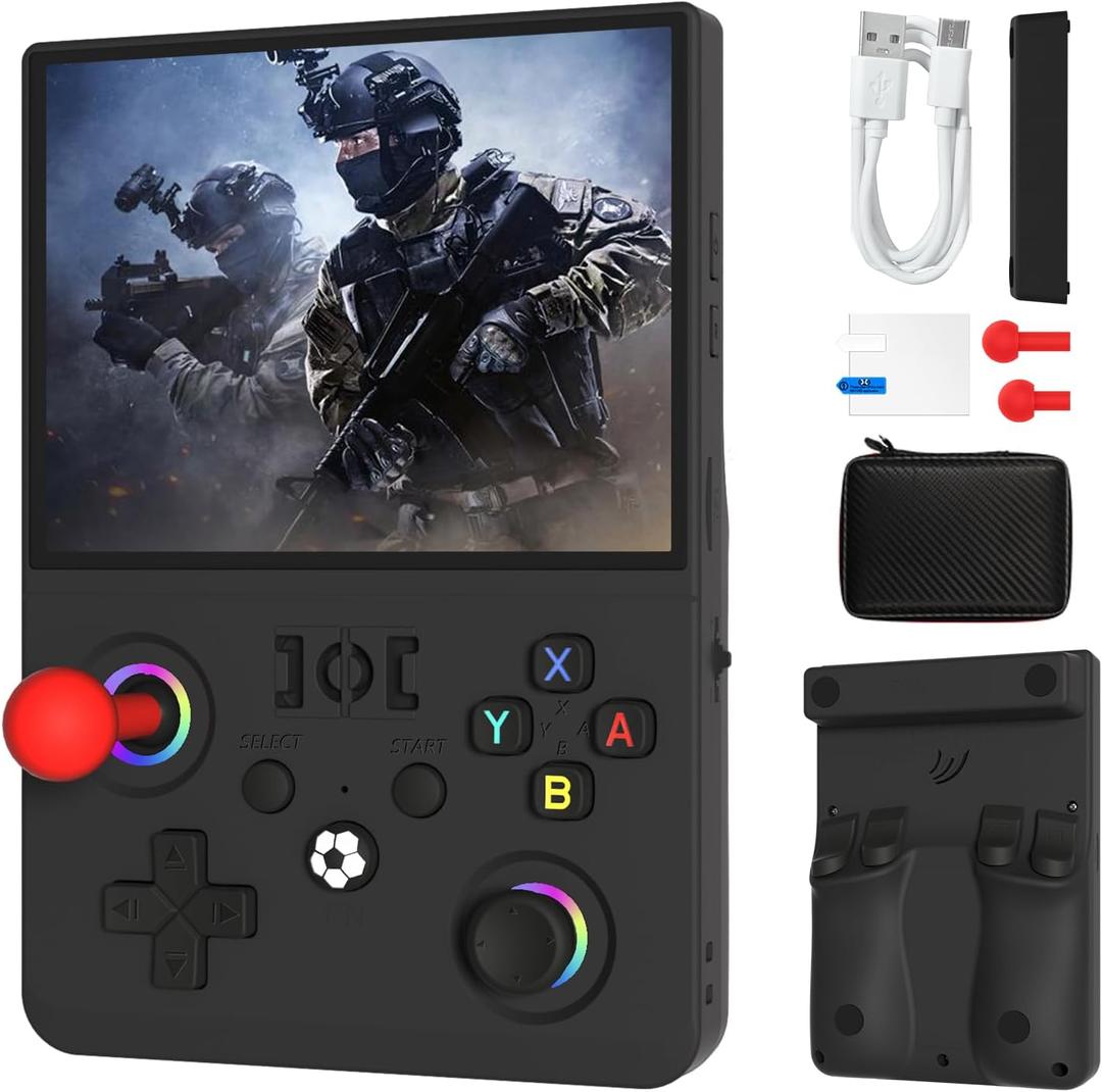 Newest R36MAX 4.5 Inch Retro Handheld Game Console,1024x768 IPS HD Screen,128G Built-in 22000+ Classic Game,Portable Open Source Linux System,4000mAh Battery with Arcade Joysticks*2 (Black)