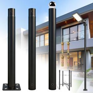 Street Light Pole 10Ft Tall, Outdoor Metal Split Heavy Duty Street Lamp Post for Outside Large Solar Street Lights with Mounting Steel Anchor for Street, Parking Lots, Park & Patio, 10FT-76