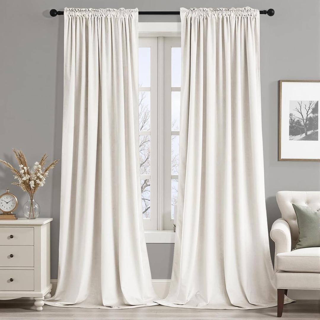 MIULEE Ivory Velvet Curtains Thermal Insulated Blackout Curtain Drapes for Bedroom Living Room Darkening 84 Inches Long Curtains Panels Rod Pocket Set of 2