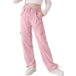 Cargo Pants for Girls Parachute Baggy Joggers Elastic Waist Wide Leg Hip Hop Dance Outfits Size 7-14 (13-14 Years, Pink)