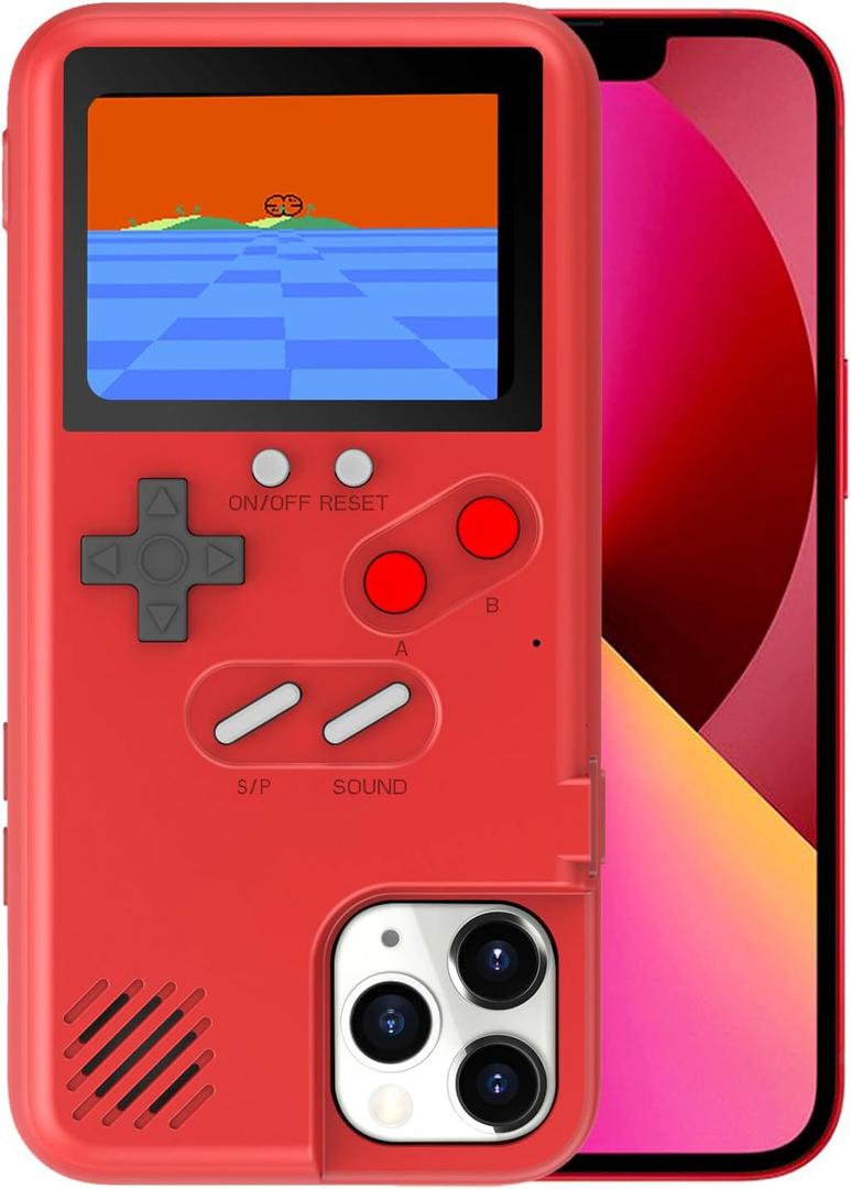 Game Phone Case, 168 Built-in Small Video Games, Red, Compatible with iPhone 14 Plus