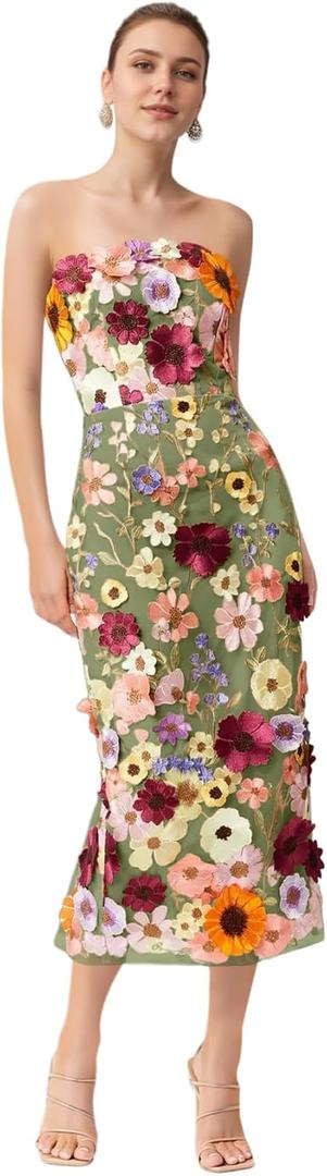 3D Floral Embroidery Prom Dresses for Women Long Strapless Flower Appliques Tulle Formal Evening Party Gowns 6