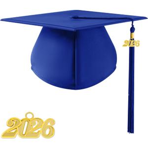 Graduation Cap 2026 with Tassel Unisex Matte Bachelor High School Cap Adjustable Size (Royal Blue)
