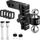 Kohree 6" Adjustable Trailer Hitch Fit 2 Inch Receiver, Dual Solid Ball 2" and 2-5/16"(12,500 LBS GTW), Drop & Rise Heavy Duty Aluminum Tow Hitch with 4 Silencer Pads & 2 Locking Hitch Pin, Black