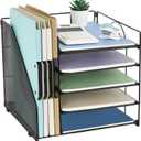 Desk Organizers and Accessories, 5-Tier Paper Letter Tray Organizer with File Holder, Office Supplies for Women, Office Desk Accessories & Workspace Organizers(Black)