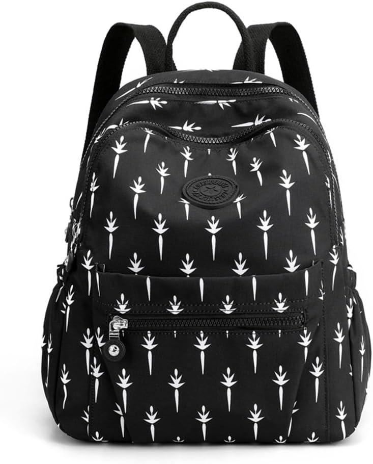 Mini Nylon Women Backpacks,11L Small Ladies backpacks Casual Lightweight Women Shopping Travel Daypack (A-Black White)