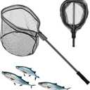 Floating Fishing Net for Steelhead, Salmon, Fly, Kayak, Catfish, Bass, Trout Fishing, Rubber Coated Landing Net with Fixed or Telescoping Pole Handle