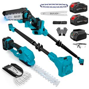 6-in-1 Pole Saw & Cordless Hedge Trimmer Combo Kit,Electric Grass Trimmer,Mini Chainsaw with 24.0 Ah Battery,Dual-Action Blade,Brushless Motor,8.5 ft Max Reach,for Tree Trimming/Garden/Lawn (Blue)