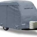 GEARFLAG Fiberglass Travel Trailer Camper Cover Fits 8-10ft - Multi-Layers, Scratch-Proof, Zippered Side Panels, Reinforced Windproof Straps, Anti-UV, Water-Resistance