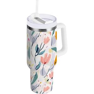 Spring Flowers Art Light Color Vacuum Insulated Tumbler with Lid 40 oz Water Bottle Reusable Coffee Travel Mug Spill Proof Leak Proof for Water, Iced Tea or Coffee