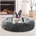 JOLLYVOGUE Calming Small Dog & Cat Bed for Indoor Cats  20 inches Washable Donut Bed for Kittens & Puppies, AntiAnxiety Round Fluffy Plush Pet Beds (Fits up to 15 lbs, Smoke Black)