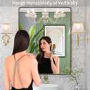 LOAAO 28X36 Bronze Bathroom Mirrors for Vanity, Rounded Rectangle Brushed Bronze Metal Frame Mirror, Anti-Rust, Hangs Horizontally or Vertically