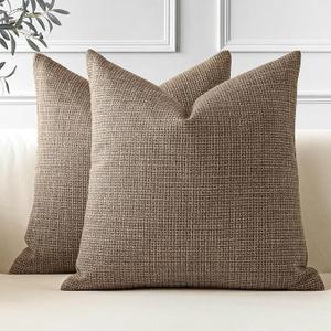 Pack of 2 Throw Pillow Covers 18x18 Inch Linen Coffee Brown Pillowcases Farmhouse Decorative Solid Pillow Covers 45x45 cm Square Cushion Case for Home Decor Sofa Couch Bed (Coffee Brown)