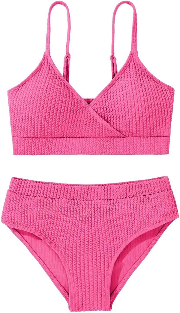 Girl's 2 Piece Swimsuit Solid Spaghetti Strap Bikini Sets Beach Bathing Suit Swimwear for Teen Girls