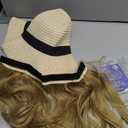 Sun Hat with Hair Extensions Hat Wig UPF 50+ Foldable Wide Brim Straw Beach Hat Attached 9" Wavy Hairpiece Synthetic for Women Summer Dark Black