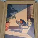 Funny Frog Bathroom Wall Art, Cute Japanese Frog in Toilet Wall Decor, Whimsical Green Animal Restroom Poster Canvas Painting Prints Artwork 12x16 inch Framed