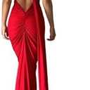 Women's Sexy One Shoulder Backless Maxi Dress Elegant Ruched O Ring Sleeveless Evening Dress Long Gown Cocktail Dress Size XXS
