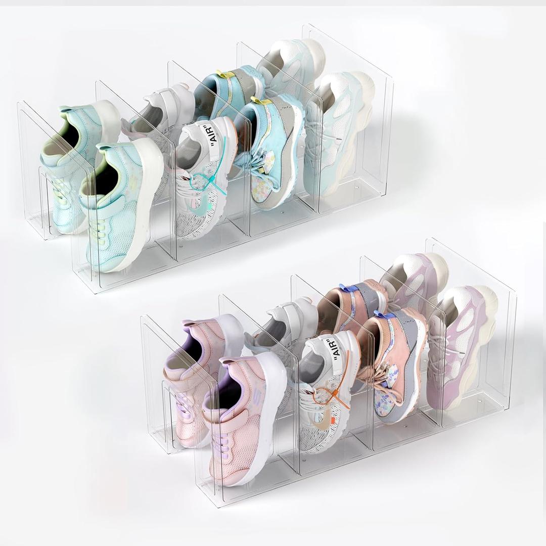Acrylic Kids Shoe Rack - 2 Pack Clear Shoe Organizer for Toddlers & Children, Space-Saving Nursery Shoe Storage Shelf, Small Baby Shoes Display Rack for Closet/Entryway, for Desk File Book Organizer