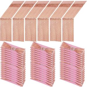 Newwiee 54 Pcs Rose Gold Sequin Chair Sashes and Table Runners, 48 Sequin Chair Bows, 6 Glitter Table Runners for Birthday Party Wedding Banquet Holiday Decorations