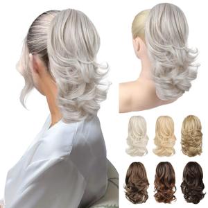 Ponytail Extension - 14" Claw Clip in Ponytail Hair Extensions Natural Soft Synthetic Layered Wavy Pony Tail Hair Pieces for Women - Silver Mist