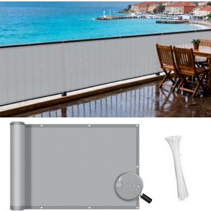 SUNNY GUARD 3'x12' Grey Waterproof Balcony Privacy Screen Fence, Apartments Railing Heavy Duty Wind Screen for Outdoor,Deck,Backyard,Patio Privacy