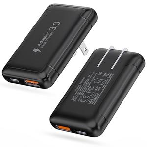 50W USB C Wall Charger Block, Flat Dual Port PD Fast Type C Charging Plug, Foldable & Slim Multiport Power Adapter Charging Brick for iPhone 17, 16, 15, 14, 13, iPad, AirPods, Samsung-Black