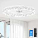 VOLISUN Fandelier Ceiling Fans with Light, 23.6in Low Profile Ceiling Fan with Light and Remote, 3000K-6500K Dimmable Bladeless Ceiling Fan Flush Mount, White Modern Ceiling Fans for Bedroom