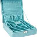Two-Layer Jewelry Box Organizer Display Storage case with Lock (Blue)