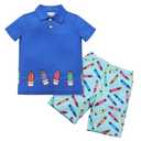 IDOPIP Toddler Boys Back to School Outfit Kids Short Sleeve Pencil Apple Crayon Print Shirt + Shorts First Day of School T-shirts Summer Casual Baby Kindergarten Clothes ﻿ Dark Blue Pencil 2-3 Years (Blue)