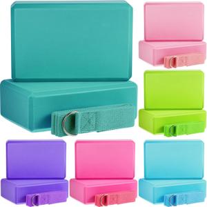Meooeck 18 Pcs Yoga Block and Strap Set 9 x 6 x 3 Inch EVA Foam Non Slip Brick 8 ft Yoga Straps for Stretching D Ring Design for Back to School Pilates Fitness Workout Exercise (Multicolor)