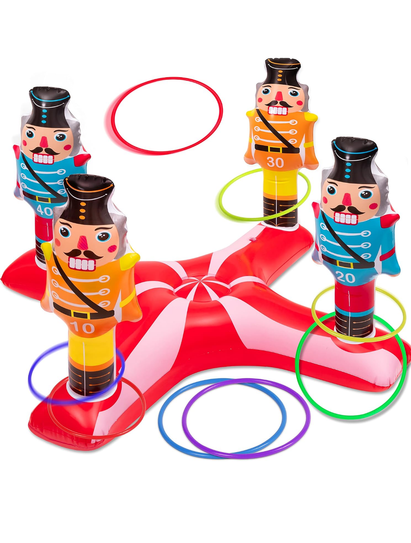 Christmas Games - Inflatable Nutcrackers Ring Toss Game for Kids Adults Families, Gifts Toys Indoor Outdoor Xmas Holiday Party Supplies Decorations
