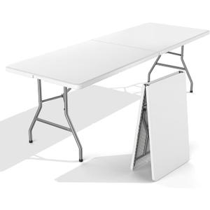 Sweetcrispy 8 FT Folding Picnic Table Easy to Fold and Store, Foldable Table for Camping Picnic Dining Party Kitchen Outdoor Indoor with Carrying Handle