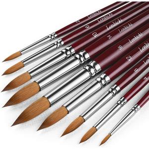 Sable Hair Watercolor Brushes Professional,9pcs Mop Round Fine Tip Detail Watercolor Paint Brush Set,Ideal for Gouache Acrylic Ink Painting