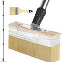 Deck Stain Brush with Long Handle, 60" Extension Pole Deck Stain Applicator, 7" Wide Deck Paint Brush and 3" Paint Brushes Set for Painting Wood Deck, Masonry, Fence, Wall and Furniture