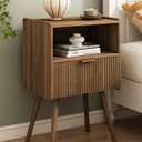 JOONEE Nightstand,Modern Bedside Table with Storage Drawer and Open Wood Shelf, for Living Room, Bedroom and Small Spaces, Accent Night Stand with Solid Wood Legs, Easy Assembly,Walnut Brown