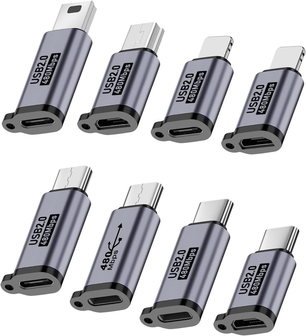 UCEC 8-Pack USB Adapter Kit, USB Adapters for Multiple Devices, USB C/Lighting to Micro USB, Type C/Micro USB to Lighting, Micro USB/Lighting to USB C, USB C/Micro USB to Mini USB Adapter
