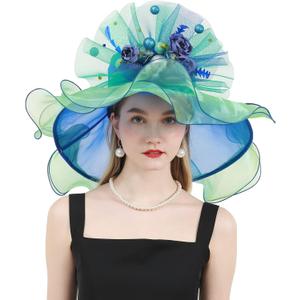 Women Derby Church Organza Flower Wedding Tea Party Fascinator Wide Brim Sun Hat