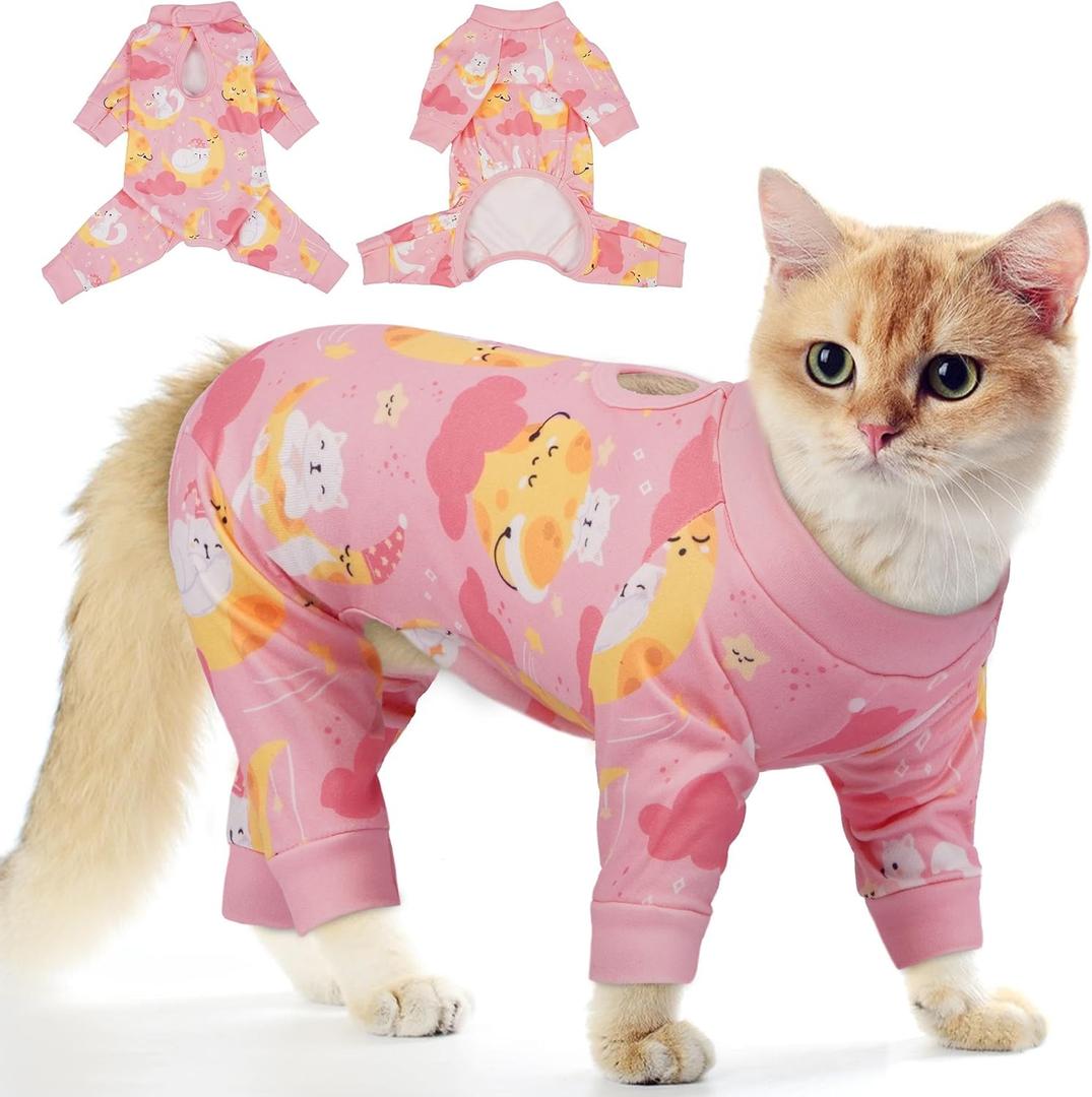 PUMYPOREITY Cat Hair Sticky Shirt Breathable & Lightweight, Reduces Shedding Fur Pajamas, Prevents Licking Wounds After Surgery, Cat Sweaters - Soft & Machine Washable, Pink, L