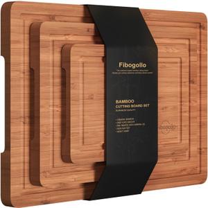 Bamboo Cutting Boards (set of 3), Carbonized Bamboo Chopping Boards with Juice Groove for Kitchen Meal Prep and Serving
