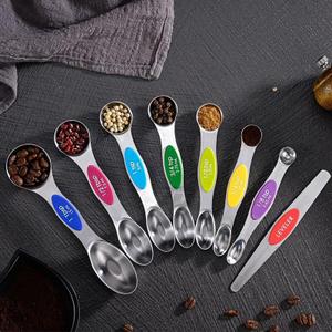 Magnetic Measuring Spoons Set of 8 with Leveler, Stainless Steel Stackable Measuring Cup for Measuring Dry and Liquid Ingredients Baking & Cooking (Multicolor)