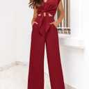 PRETTYGARDEN Women's Summer 2 Piece Outfits 2026 Cap Sleeve V Neck Belted Crop Tops Wide Leg Pant Sets Casual Tracksuit (Solid Wine Red)